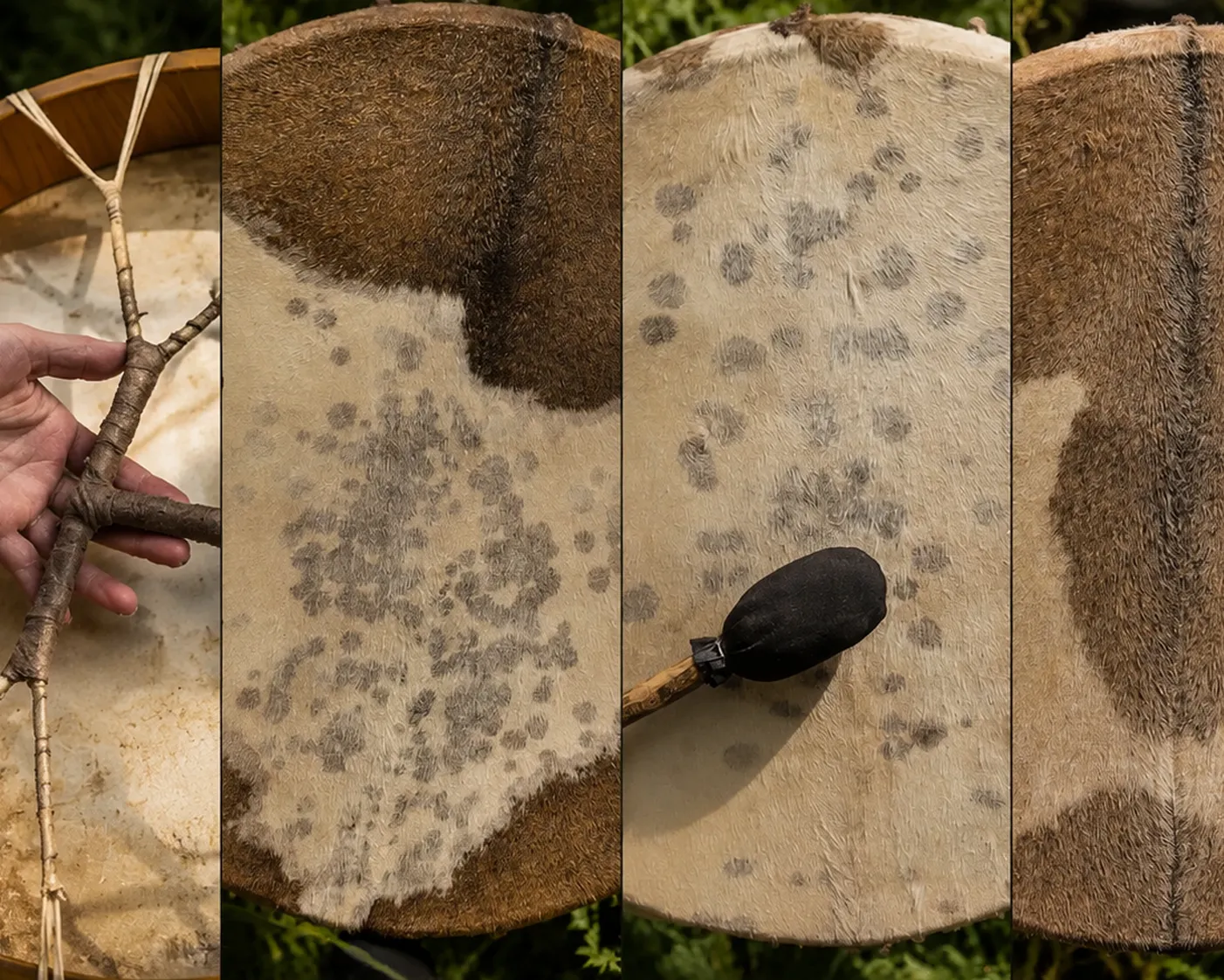Hand-built shamanic frame drums with natural skin heads