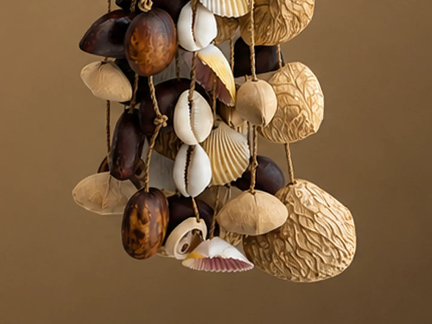 Finished seed-shell shakers strung and hung