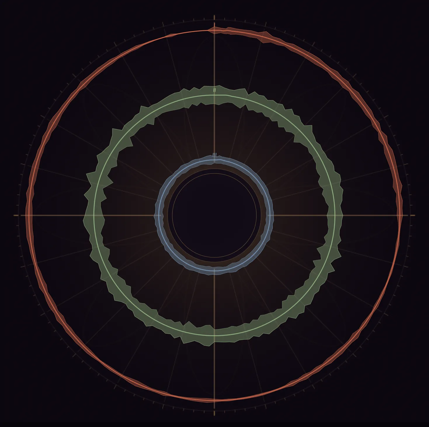 The Mandala player, three audio loops as concentric rings each drifting at its own speed